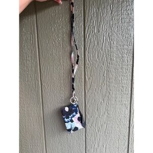 Vera Bradley Zip ID Lanyard Wallet Quilted Abstract Floral Blue Pink White